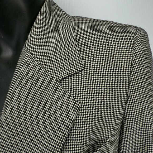 ESCADA VTG Power 100% Wool Longline Academia Houndstooth Gray Blazer Eu 36 Us 4 - Picture 7 of 13